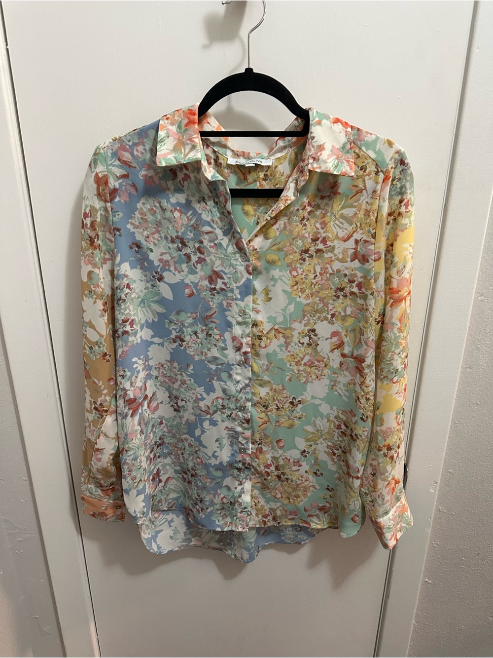 Rose & Olive Pastel Floral Button-Down Shirt - Blue, Mint, Yellow